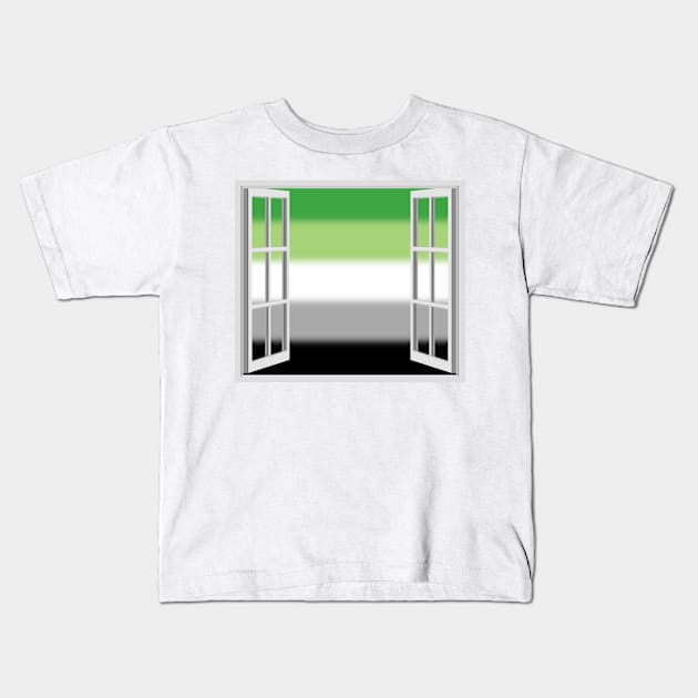 Window Opening to Aro Pride Flag Kids T-Shirt by VernenInk